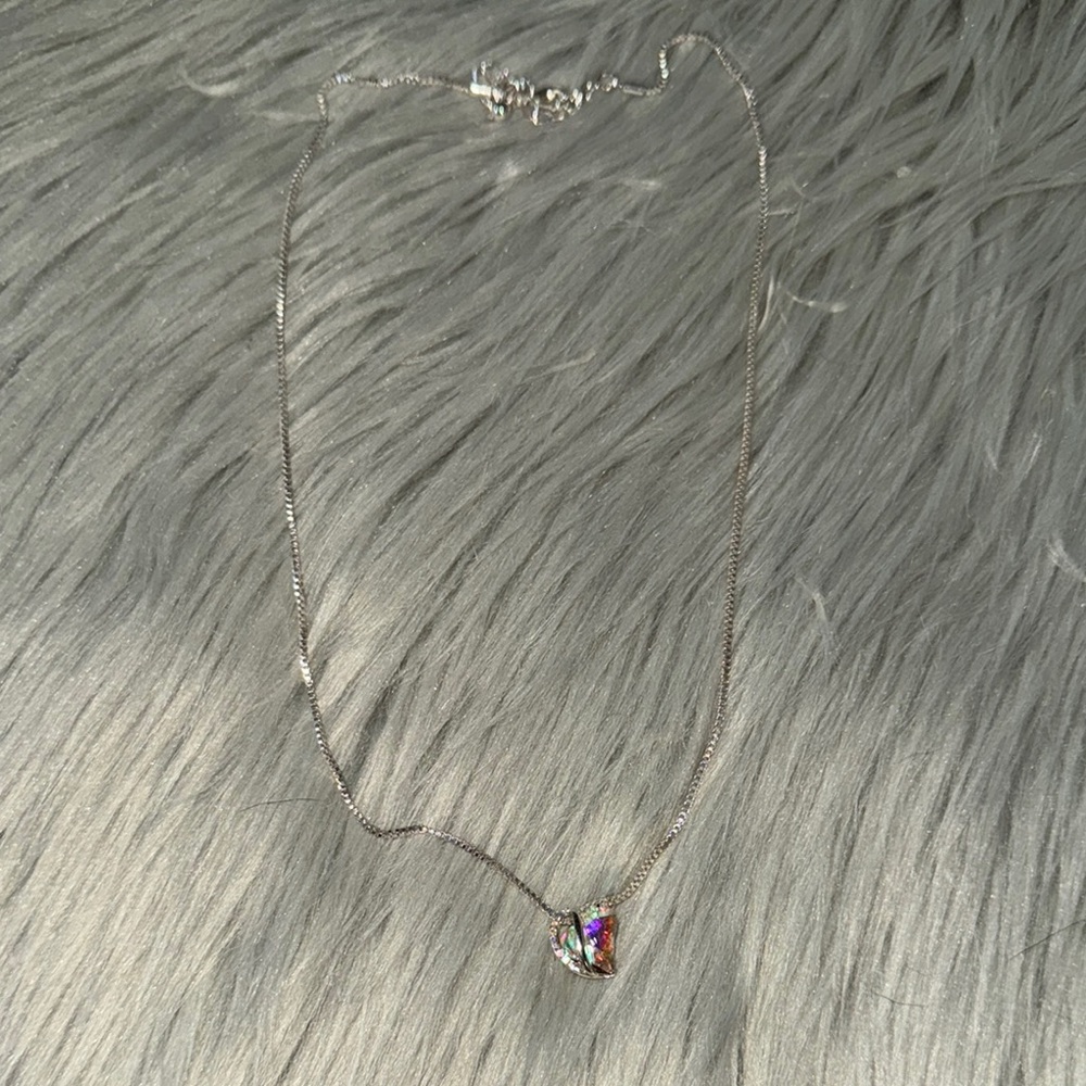 Faux Silver Necklace with Faux Multicolor Gemstone